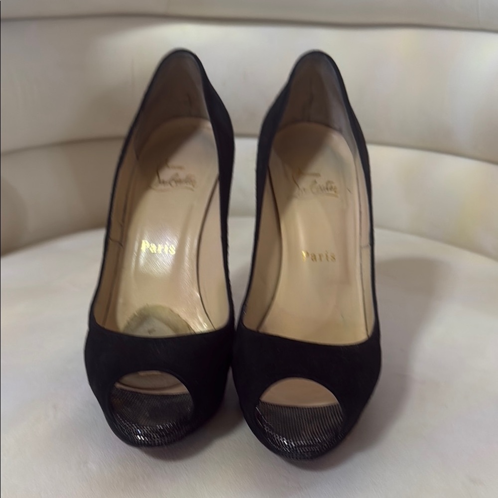 Christian Louboutin Black Peep-Toe Heels
